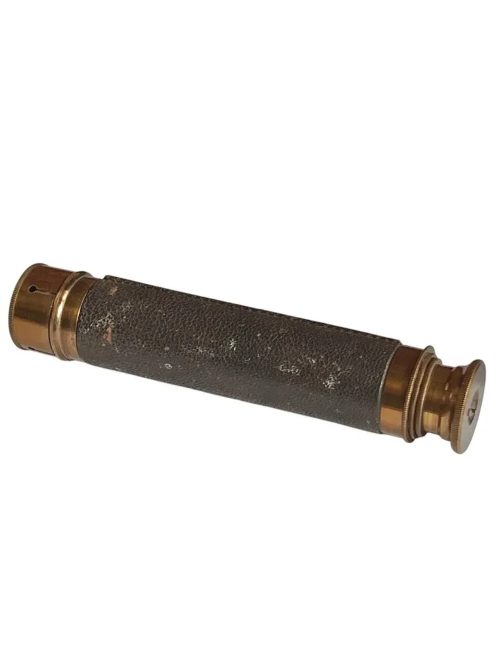 Antique French Victorian 3 Draw Nautical Spyglass Telescope Brass Leather 6-16